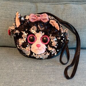 Sequin Cat Face Crossbody Bag with Pink Bow